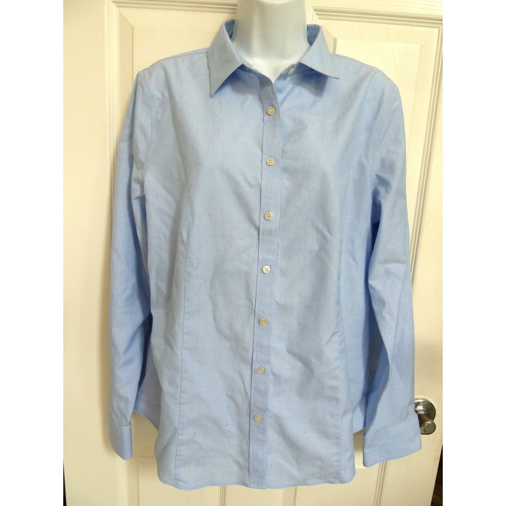 Talbots Womens 14 Wrinkle Resistant 100% Cotton Blouse Career Blue Long Sleeve